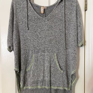 Gray Hooded Sweater with Green Accents